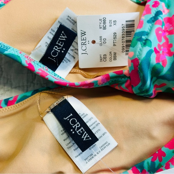 J.Crew Factory NWT Floral Printed Bikini Set Turquoise/Pink Sz.XS Beach Resort - Picture 6 of 9
